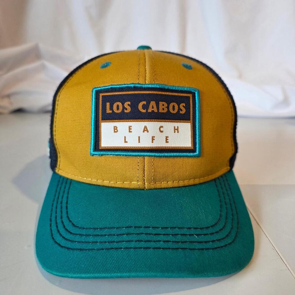 Pier 27 Los Cabos Mexico Beach Life Trucker Hat Mesh‎ Snapback Sun Cap Mustard
